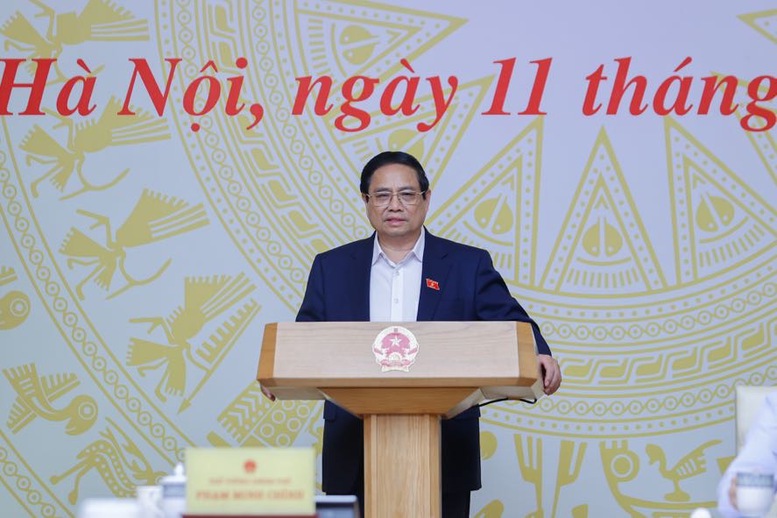 Thủ tướng Phạm Minh Chính phát biểu khai mạc phiên họp lần thứ 4 Ban Chỉ đạo Trung ương triển khai xóa nhà tạm, nhà dột nát trên phạm vi cả nước - Ảnh: VGP/Nhật Bắc