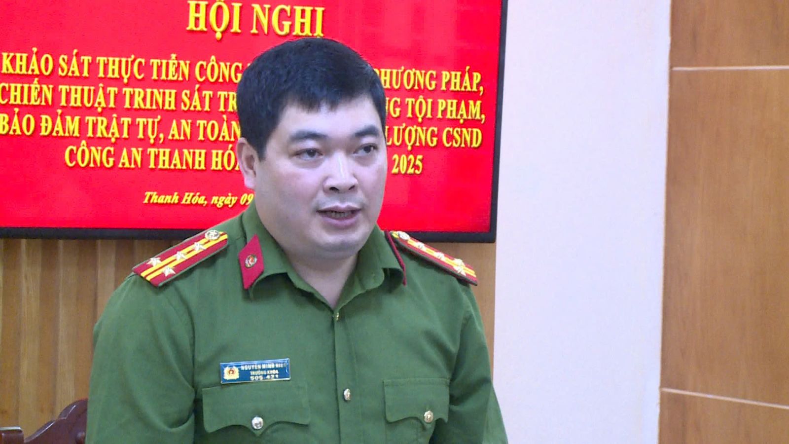 Đại tá Nguyễn Minh Hiển, Trưởng khoa nghiệp vụ cơ bản Học viện Cảnh sát nhân dân phát biểu tại buổi làm việc