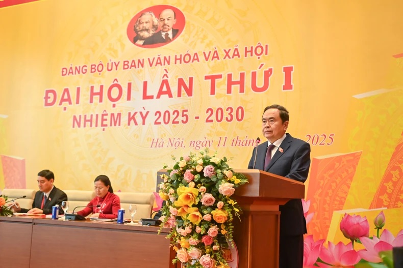 Bí thư Đảng ủy Quốc hội, Chủ tịch Quốc hội Trần Thanh Mẫn phát biểu chỉ đạo Đại hội. (Ảnh: DUY LINH)