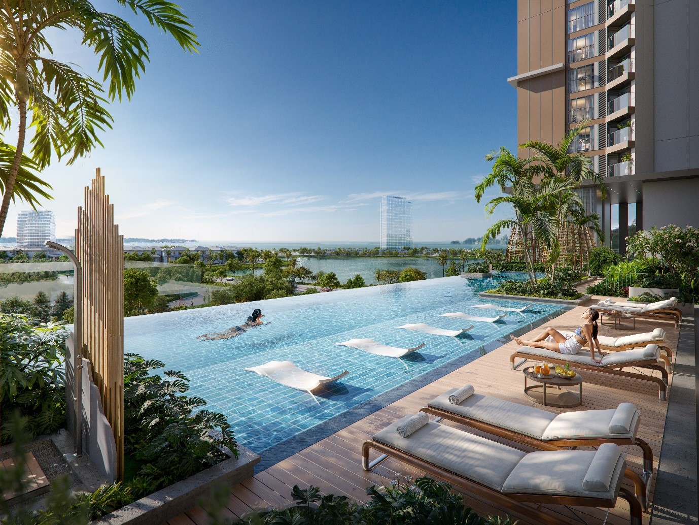 SkyM sở hữu 3 tầng cảnh quan mặt nước gồm: Bể bơi vô cực, hồ cảnh quan và vịnh di sản Hạ Long. Ảnh: BIM Land SkyM sở hữu 3 tầng cảnh quan mặt nước gồm: Bể bơi vô cực, hồ cảnh quan và vịnh di sản Hạ Long. Ảnh: BIM Land