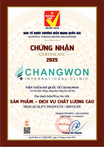 Chứng nhận thương hiệu mạnh quốc gia 2025 của viện thẩm mỹ quốc tế Changwon Chứng nhận thương hiệu mạnh quốc gia 2025 của viện thẩm mỹ quốc tế Changwon