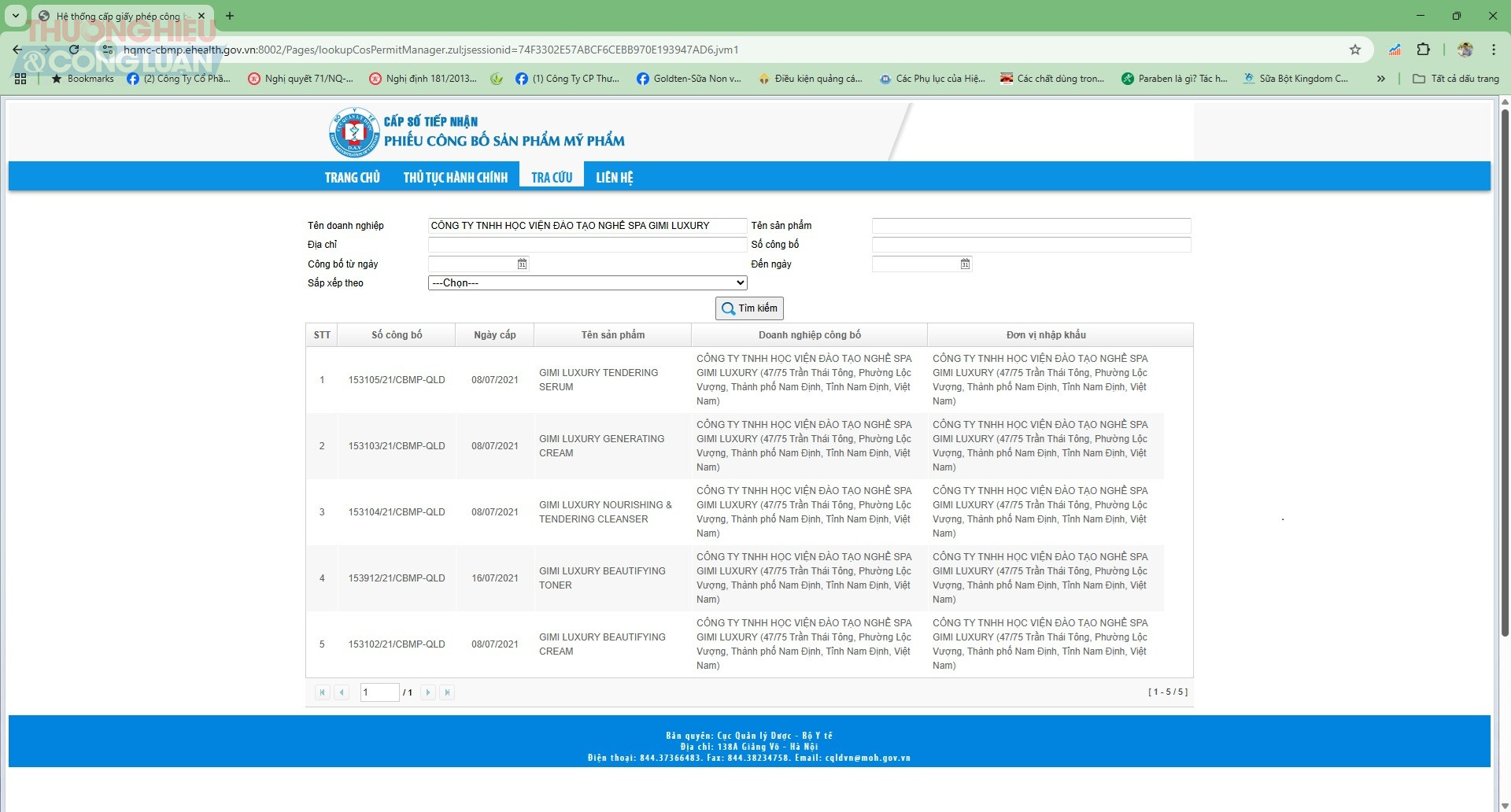 Danh sách các sản phẩm