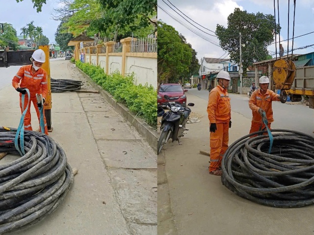 Công nhân Điện lực Nam Đàn (PC Nghệ An) thực hiện kéo dây, đấu nối hệ thống điện phục vụ lễ hội. Công nhân Điện lực Nam Đàn (PC Nghệ An) thực hiện kéo dây, đấu nối hệ thống điện phục vụ lễ hội.