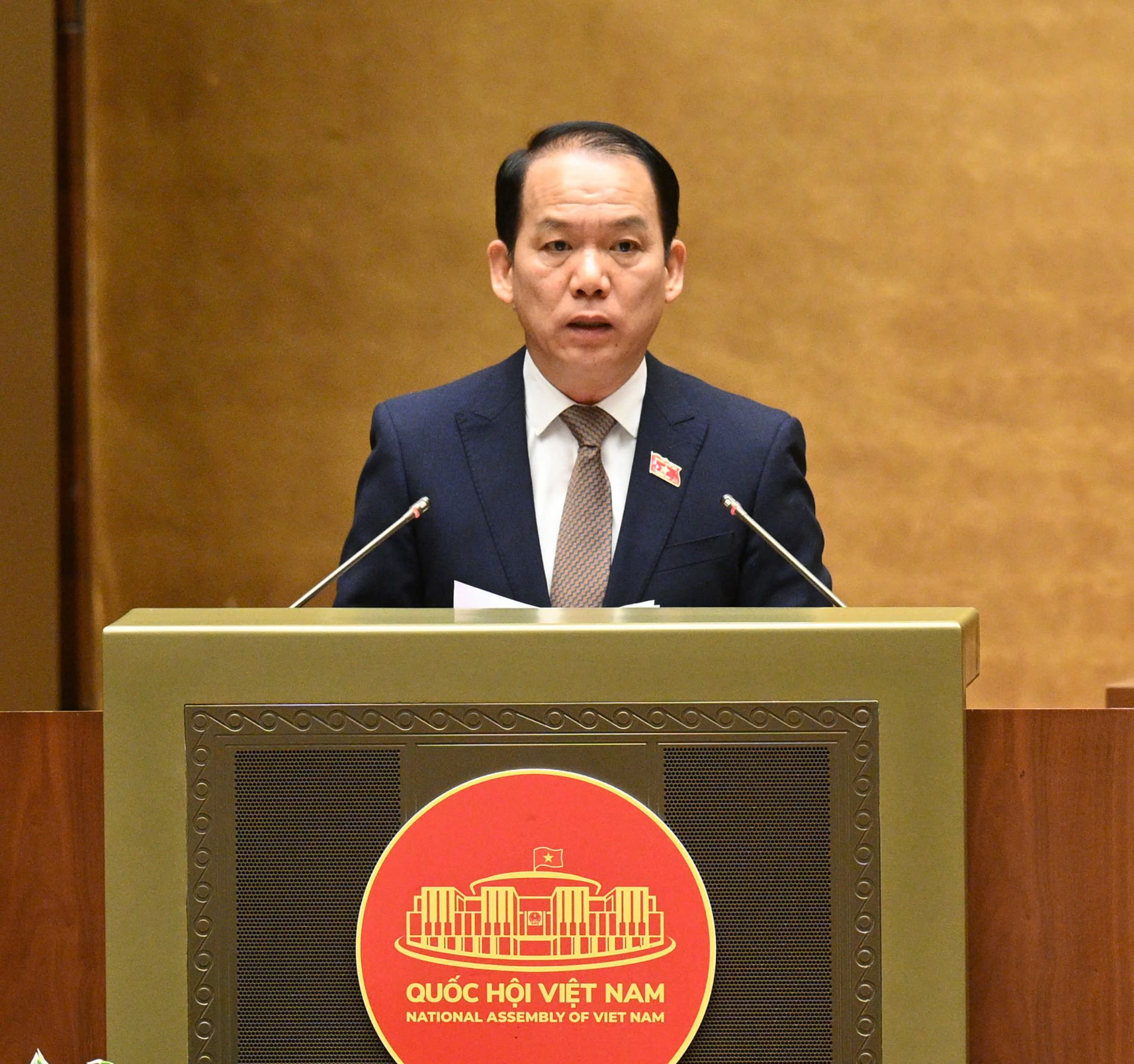 Chủ nhiệm Ủy ban Pháp luật và Tư pháp Hoàng Thanh Tùng trình bày Báo cáo thẩm tra