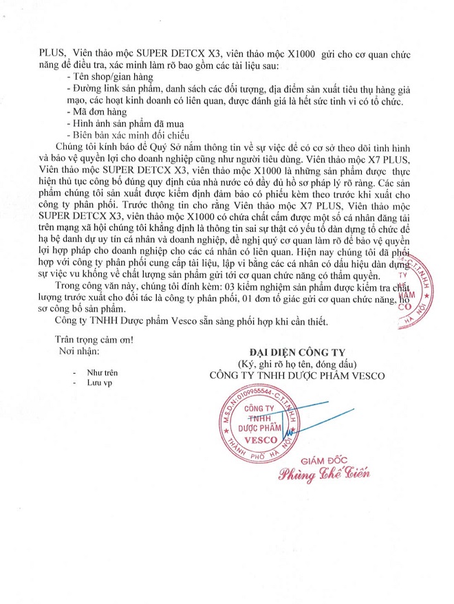 Vesco đã có văn bản gửi Sở An toàn thực phẩm TP Hồ Chí Minh Vesco đã có văn bản gửi Sở An toàn thực phẩm TP Hồ Chí Minh