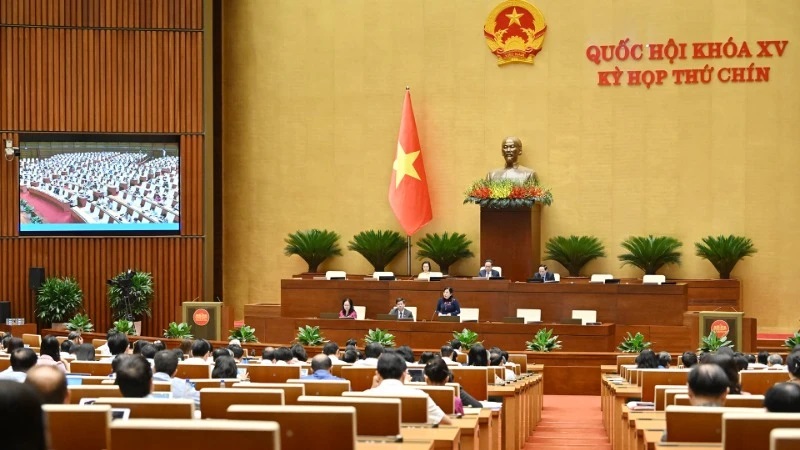 Quốc hội làm việc tại hội trường sáng 21/5 (Ảnh: NDO)