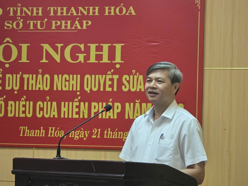 Giám đốc Sở Tư pháp Thanh Hóa, ông Mai Xuân Bình phát biểu tại hội nghị.