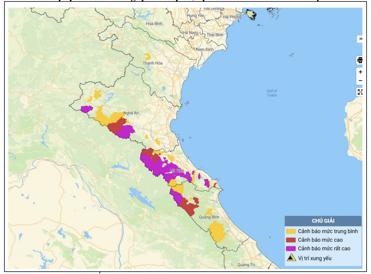 Bản đồ nguy cơ lũ quét, sạt lở đất đá trên các khu vực.