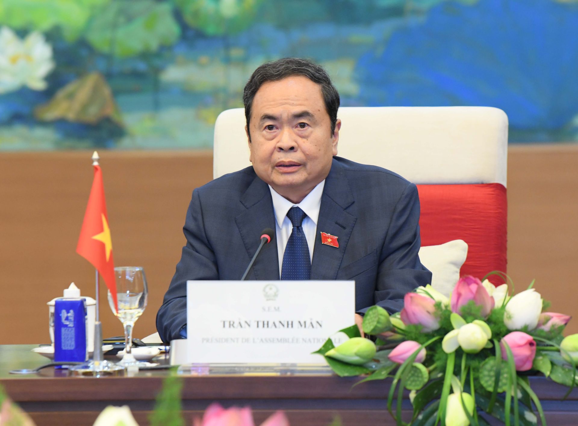 Chủ tịch Quốc hội Trần Thanh Mẫn phát biểu tại hội kiến. Ảnh Lâm Hiển - ĐBND