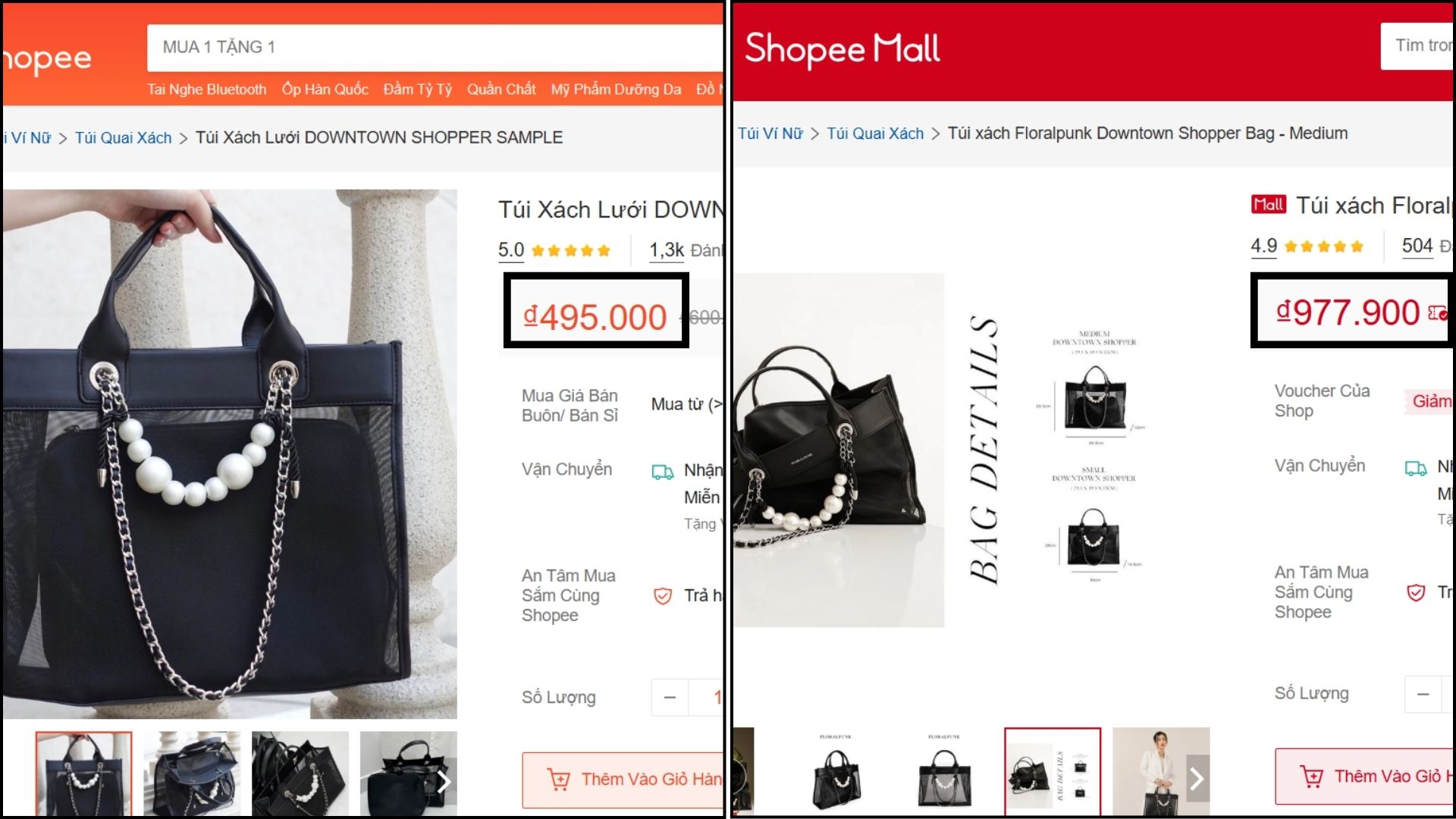 Bạn có thể dễ dàng tìm được túi xách hàng nhái với mức giá rẻ gấp đôi trên sàn thương mại điện tử