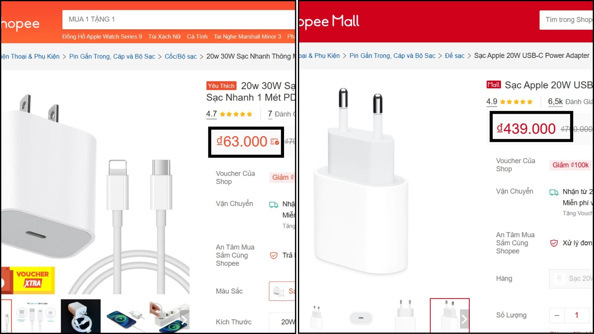 Bộ sạc “giá hời” 63.000đ trông giống hàng Apple 439.000đ, cẩn thận là hàng nhái kém an toàn