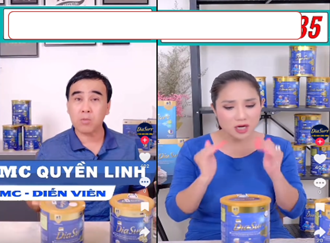 Nhiều tài khoản mạng xã hội đã đăng tải video MC Quyền Linh và Diễn viên Cát Tường quảng cáo sữa để bán hàng