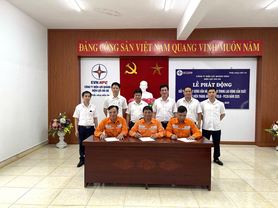 4Công nhân Điện lực TP. Móng Cái ký cam kết thực hiện ATVLĐ