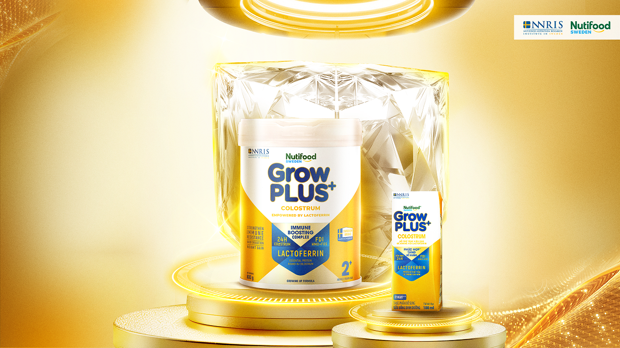 Nutifood GrowPLUS+ Colostrum Lactoferrin chứa Lactoferrin kết hợp sữa non 24h, tạo nên “lá chắn kim cương” bảo vệ sức khỏe trẻ
