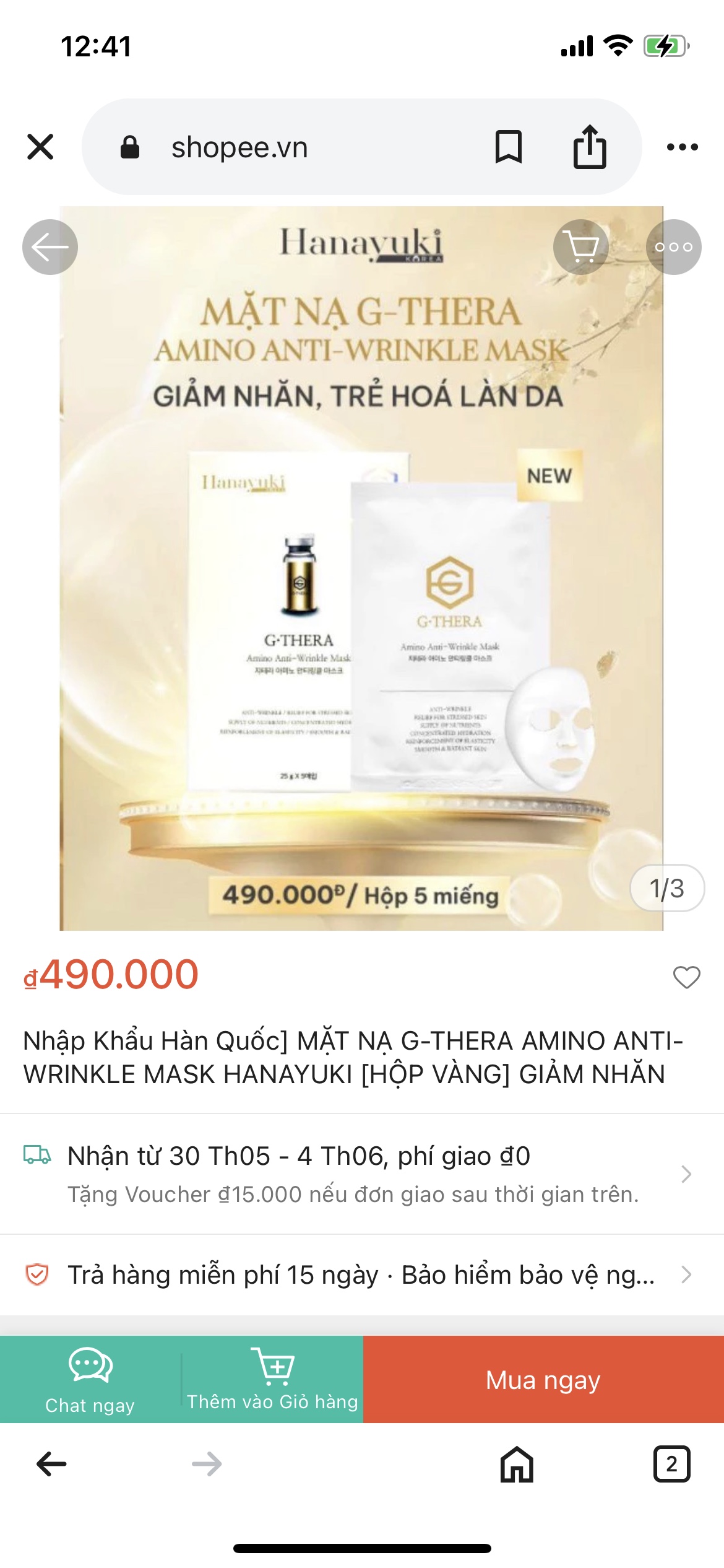 Thu hồi sản phẩm mặt nạ G-Thera Amino Anti-Wrinkle Mask