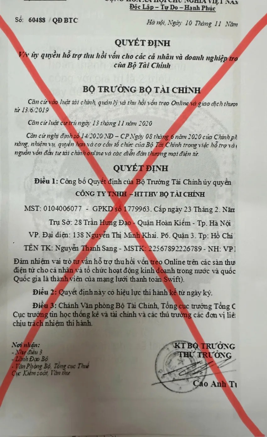 Bộ Tài chính cảnh báo hành vi giả mạo văn bản, chữ ký, con dấu để lừa đảo Bộ Tài chính cảnh báo hành vi giả mạo văn bản, chữ ký, con dấu để lừa đảo