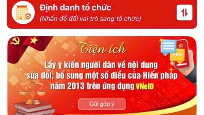 Giao diện đóng góp ý kiến cho Hiến pháp sửa đổi trên VNeID. Ảnh chụp màn hình. Giao diện đóng góp ý kiến cho Hiến pháp sửa đổi trên VNeID. Ảnh chụp màn hình.