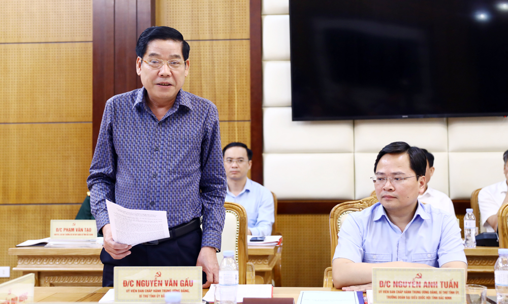 Nguyễn Văn Gấu, Bí thư Tỉnh ủy Bắc Giang phát biểu tại buổi lảm việc.