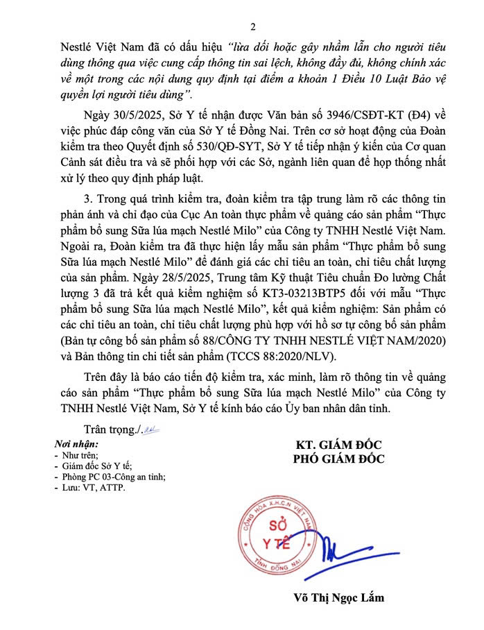 Một phần văn bản báo cáo Sở Y tế tỉnh Đồng Nai