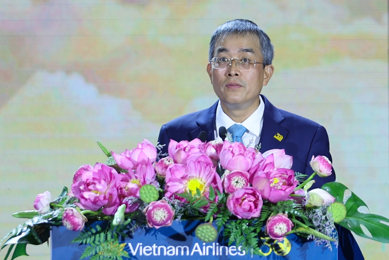 Ông Đặng Ngọc Hòa, Chủ tịch HĐQT Vietnam Airlines phát biểu tại lễ kỷ niệm - Ảnh: VGP/Nhật Bắc