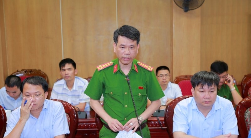 Thượng tá Đỗ Ngọc Dương, Phó phòng Cảnh sát điều tra Công an tỉnh Thanh Hóa phát biểu tại hội nghị