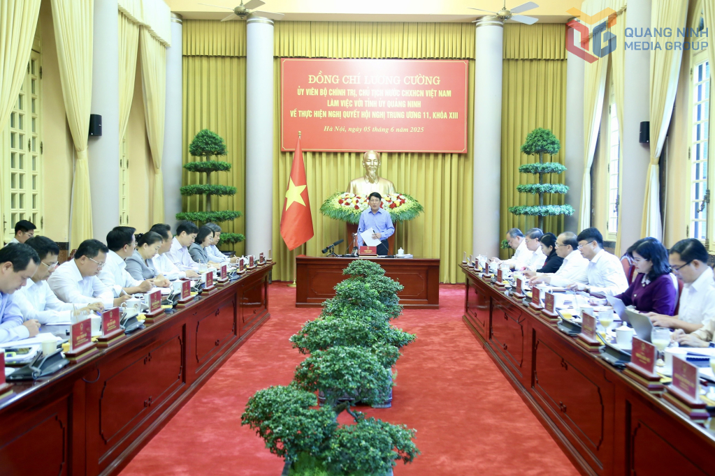 Chủ tịch nước Lương Cường làm việc với Ban Thường vụ Tỉnh ủy Quảng Ninh về thực hiện Nghị quyết Hội nghị Trung ương 11, khóa XIII