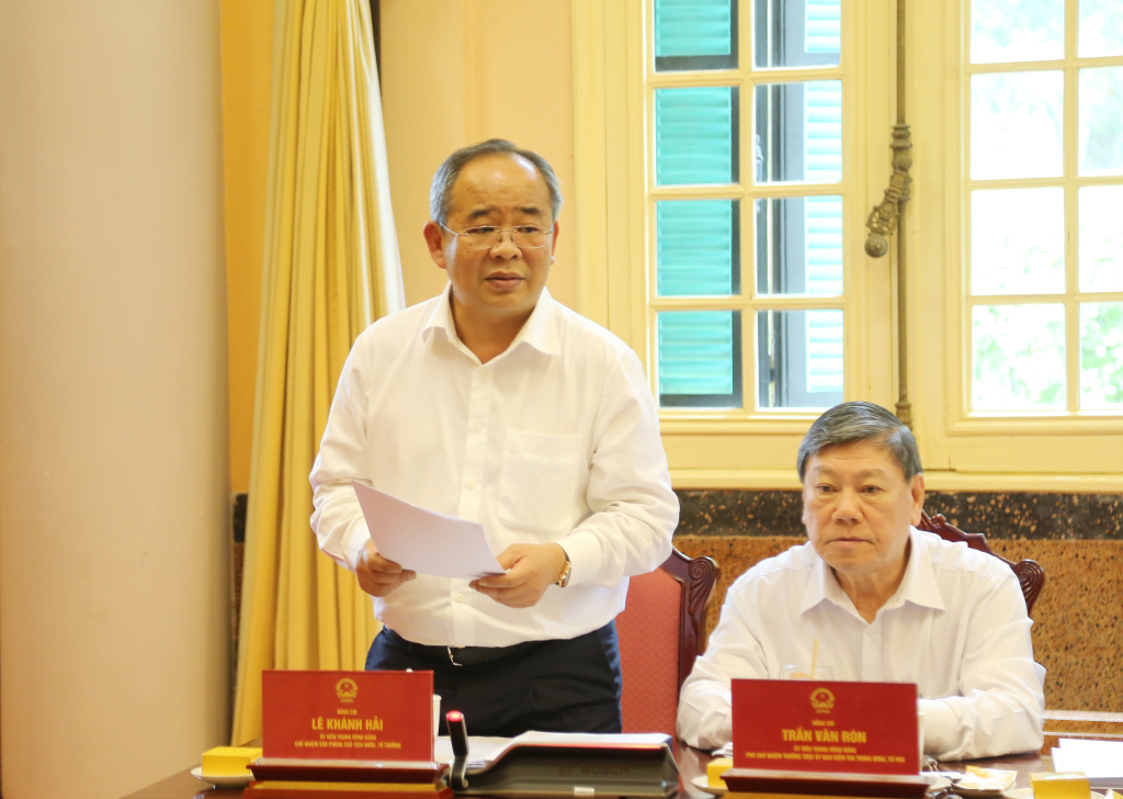 Ông Lê Khánh Hải, Ủy viên Trung ương Đảng, Chủ nhiệm Văn phòng Chủ tịch nước, phát biểu tại buổi làm việc.