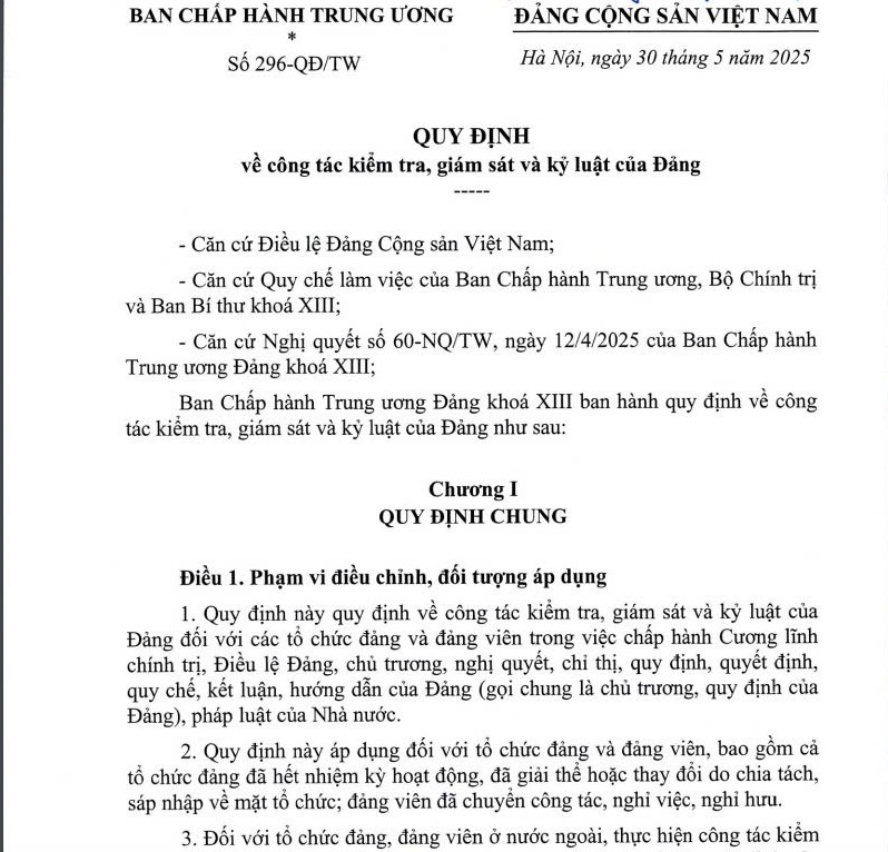 Quy định mới về công tác kiểm tra, giám sát, kỷ luật của Đảng