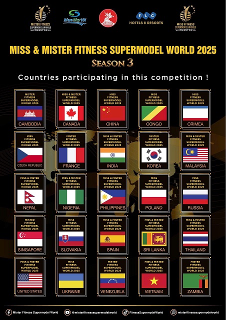 Pano giới thiệu 25 quốc gia tham dự Miss & Mister Fitness SuperModel World 2025. Ảnh: BTC Danh sách 36 thí sinh tham dự cuộc thi. Ảnh: BTC