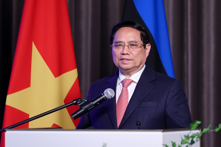 Thủ tướng Phạm Minh Chính nhấn mạnh, hợp tác giữa các doanh nghiệp Việt Nam - Estonia có sự bảo đảm của hai Chính phủ - Ảnh: VGP/Nhật Bắc