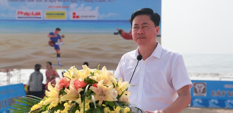 Phó Giám đốc Sở Văn hóa, Thể thao và Du lịch Thanh Hóa, Trưởng Ban Tổ chức giải Nguyễn Duy Tự phát biểu khai mạc.