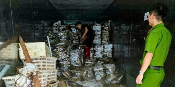 Quảng Ninh: Tiêu hủy hơn 25 tấn thực phẩm đông lạnh bốc mùi, phân hủy nặng