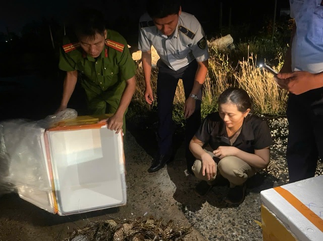 Cơ quan chức năng giám sát việc tiêu huỷ tang vật vi phạm. Ảnh: PY Cơ quan chức năng giám sát việc tiêu huỷ tang vật vi phạm. Ảnh: PY