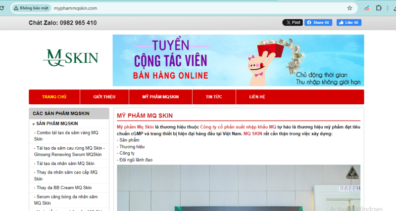 Mỹ phẩm MQ Skin - thương hiệu thuộc Công ty Cổ phần Xuất nhập khẩu MQ Mỹ phẩm MQ Skin - thương hiệu thuộc Công ty Cổ phần Xuất nhập khẩu MQ