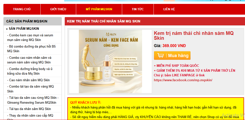 Kem trị nám thải chì nhân sâm MQ Skin đang được bán với giá 369.000 đồng/sản phẩm Kem trị nám thải chì nhân sâm MQ Skin đang được bán với giá 369.000 đồng/sản phẩm