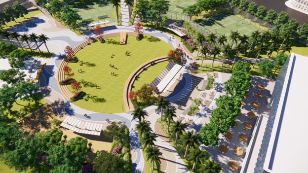 Dự án Khu liên hợp thể thao phía Nam đường Võ Nguyên Giáp. Ảnh: Phối cảnh minh họa