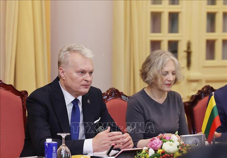 Tổng thống Lithuania Gitanas Nauseda phát biểu tại hội đàm - Ảnh: TTXVN