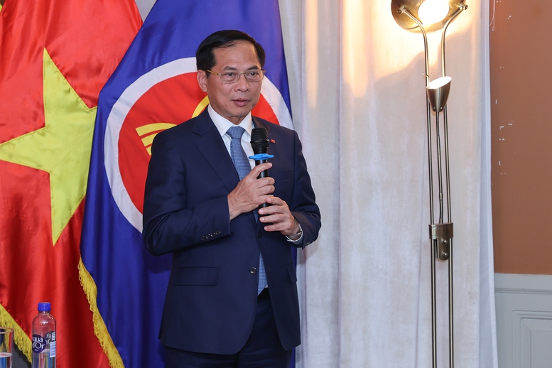 Phó Thủ tướng Bùi Thanh Sơn giải đáp các đề xuất, chia sẻ của cộng đồng người Việt Nam tại Thụy Điển - Ảnh: VGP/Nhật Bắc