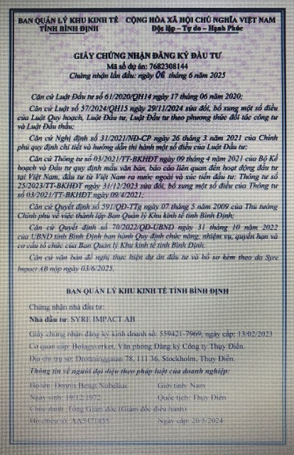 Giấy chứng nhận Đăng ký đầu tư dự án “Tổ hợp tái chế vải polyester”. Ảnh: Viết Hiền Giấy chứng nhận Đăng ký đầu tư dự án “Tổ hợp tái chế vải polyester”. Ảnh: Viết Hiền