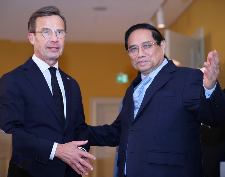 Thủ tướng Chính phủ Phạm Minh Chính và Thủ tướng Thụy Điển Ulf Kristerson - Ảnh: VGP/Nhật Bắc