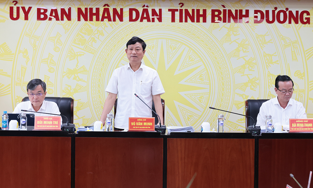 Chủ tịch UBND tỉnh Bình Dương Võ Văn Minh phát biểu tại Phiên họp
