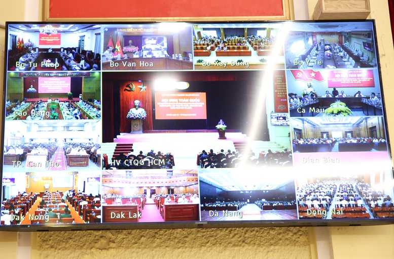 Hội nghị được kết nối trực tuyến từ điểm cầu chính Học viện Chính trị Quốc gia Hồ Chí Minh đến 11.000 điểm cầu trên cả nước với trên 1,5 triệu đại biểu tham dự - Ảnh: VGP/Nguyễn Hoàng