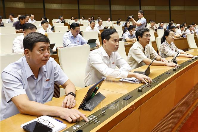 Đại biểu Quốc hội ấn nút biểu quyết thông qua các Luật. Ảnh Doãn Tấn/TTXVN.