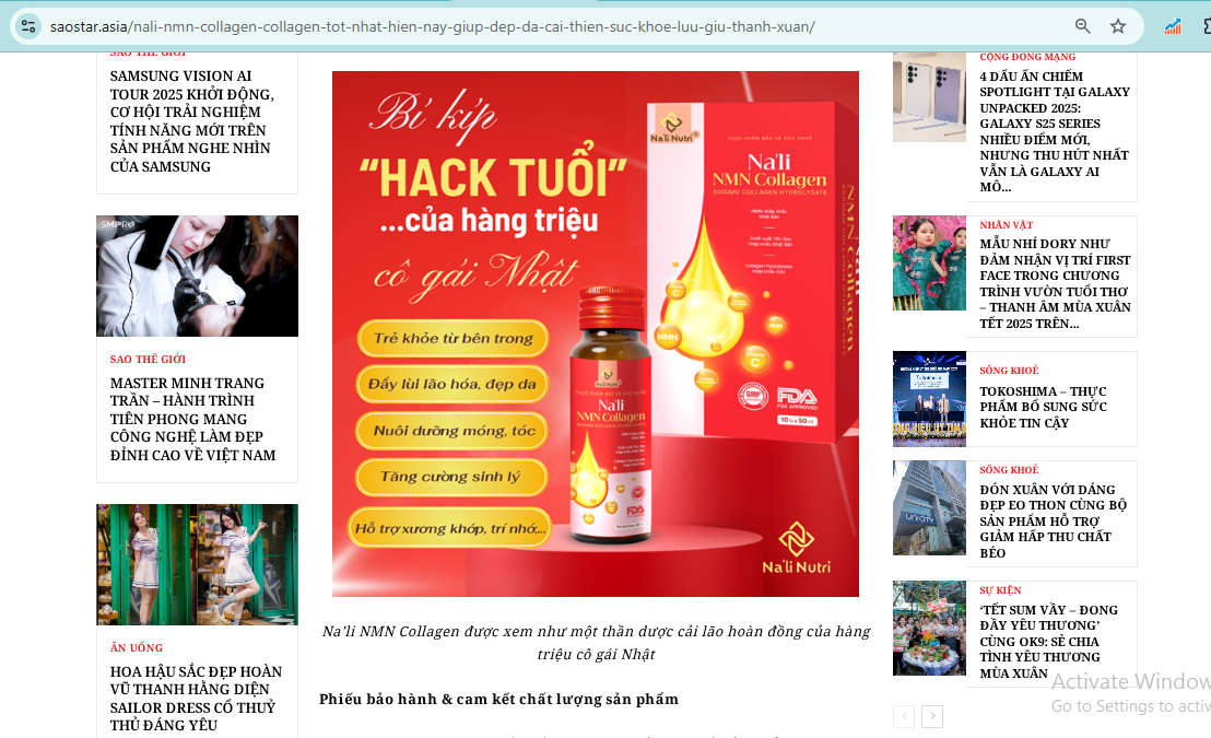 Na’li NMN Collagen điều chỉnh nội dung quảng cáo sau phản ánh: Động thái tích cực nhưng vẫn cần giám sát