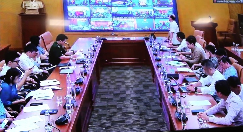 Điểm cầu tại Ban Chỉ đạo Quốc gia về chống khai thác IUU. (Ảnh chụp màn hình)