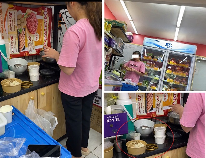 Nhân viên này đang đứng chế biến món ăn cho khách ngay tại cửa hàng Nhân viên này đang đứng chế biến món ăn cho khách ngay tại cửa hàng