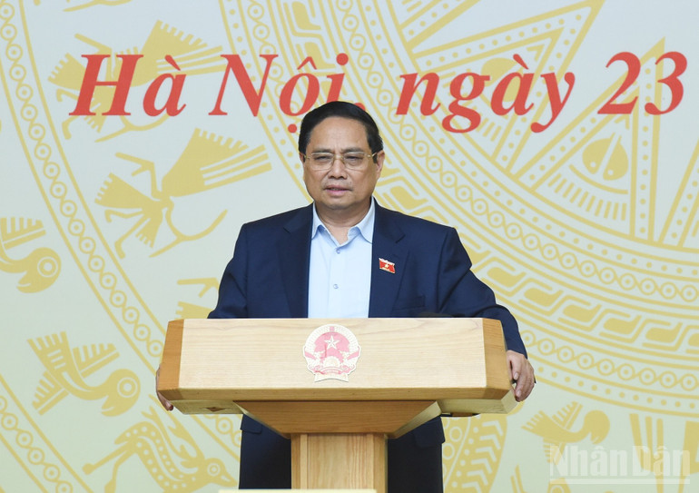 Thủ tướng Phạm Minh Chính phát biểu ý kiến tại Hội nghị. (Ảnh: TRẦN HẢI)