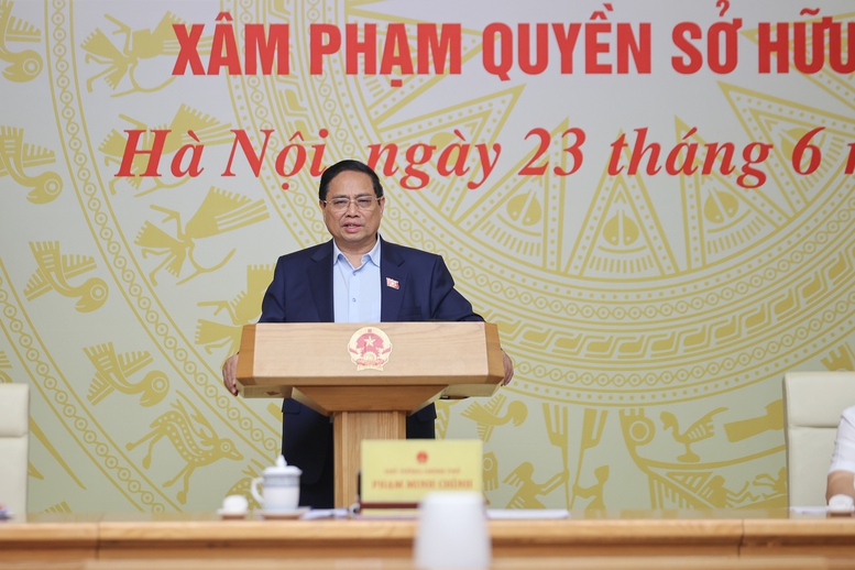 Thủ tướng Phạm Minh Chính nhấn mạnh yêu cầu kiên quyết tuyên chiến với hàng giả, đấu tranh thường xuyên với tinh thần "mỗi ngày đều là cao điểm", đặc biệt là quét sạch thuốc giả, thực phẩm giả - Ảnh: VGP/Nhật Bắc Thủ tướng Phạm Minh Chính nhấn mạnh yêu cầu kiên quyết tuyên chiến với hàng giả, đấu tranh thường xuyên với tinh thần "mỗi ngày đều là cao điểm", đặc biệt là quét sạch thuốc giả, thực phẩm giả - Ảnh: VGP/Nhật Bắc