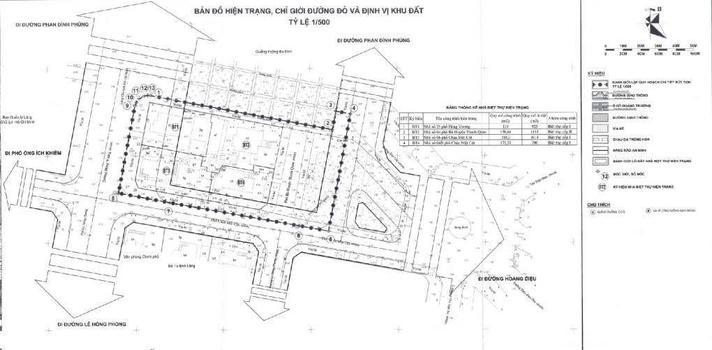 Vị trí các ô đất của 4 biệt thự cổ được kiến nghị phá dỡ (kí hiệu BT 1-4). Ảnh: Bộ Quốc phòng