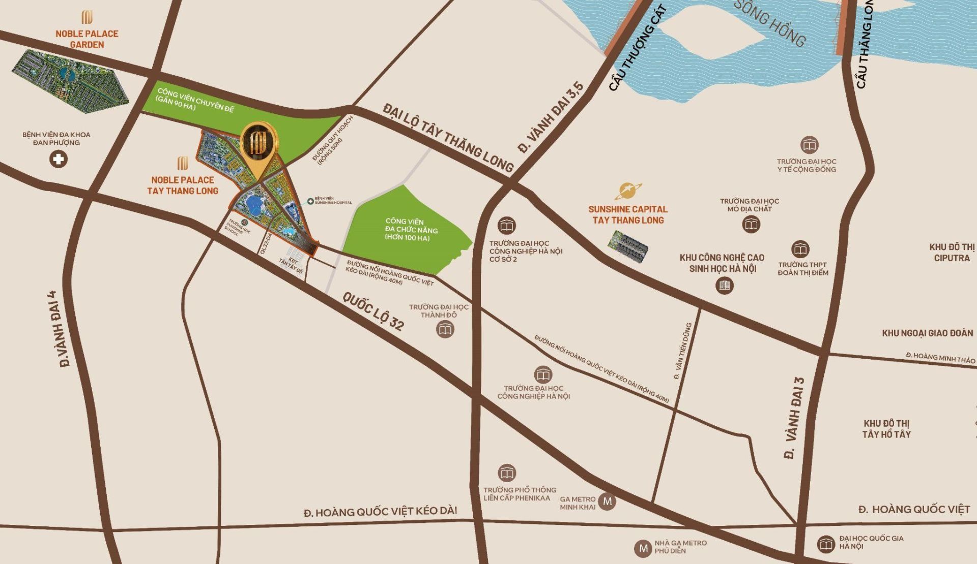 Vị trí cạnh 2 đại công viên mang lại chuỗi giá trị cho dự án: Lưu lượng khách lớn để phát triển thương mại, không gian an cư trong lành